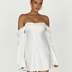 Giselle Off Shoulder Satin Mini Dress - White